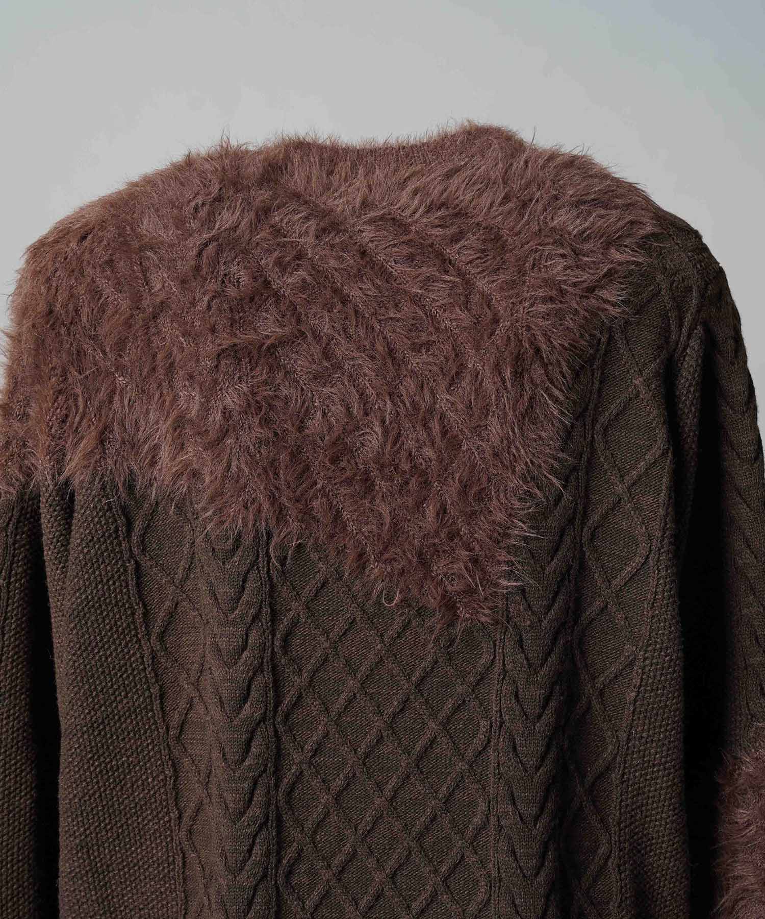 [25AW PRE-ORDER] Cable Shaggy Mix Prime-Over Crew Neck Knit Pullover