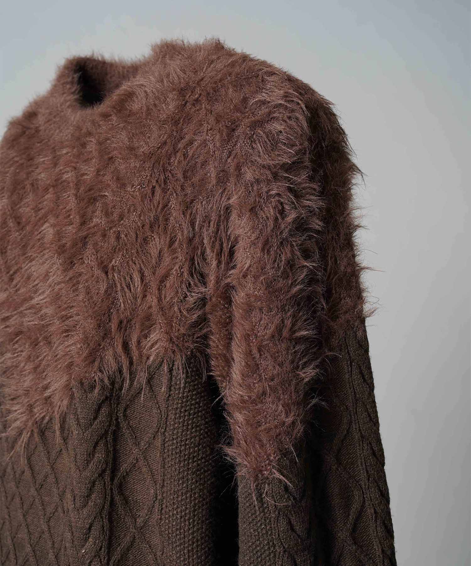 [25AW PRE-ORDER] Cable Shaggy Mix Prime-Over Crew Neck Knit Pullover