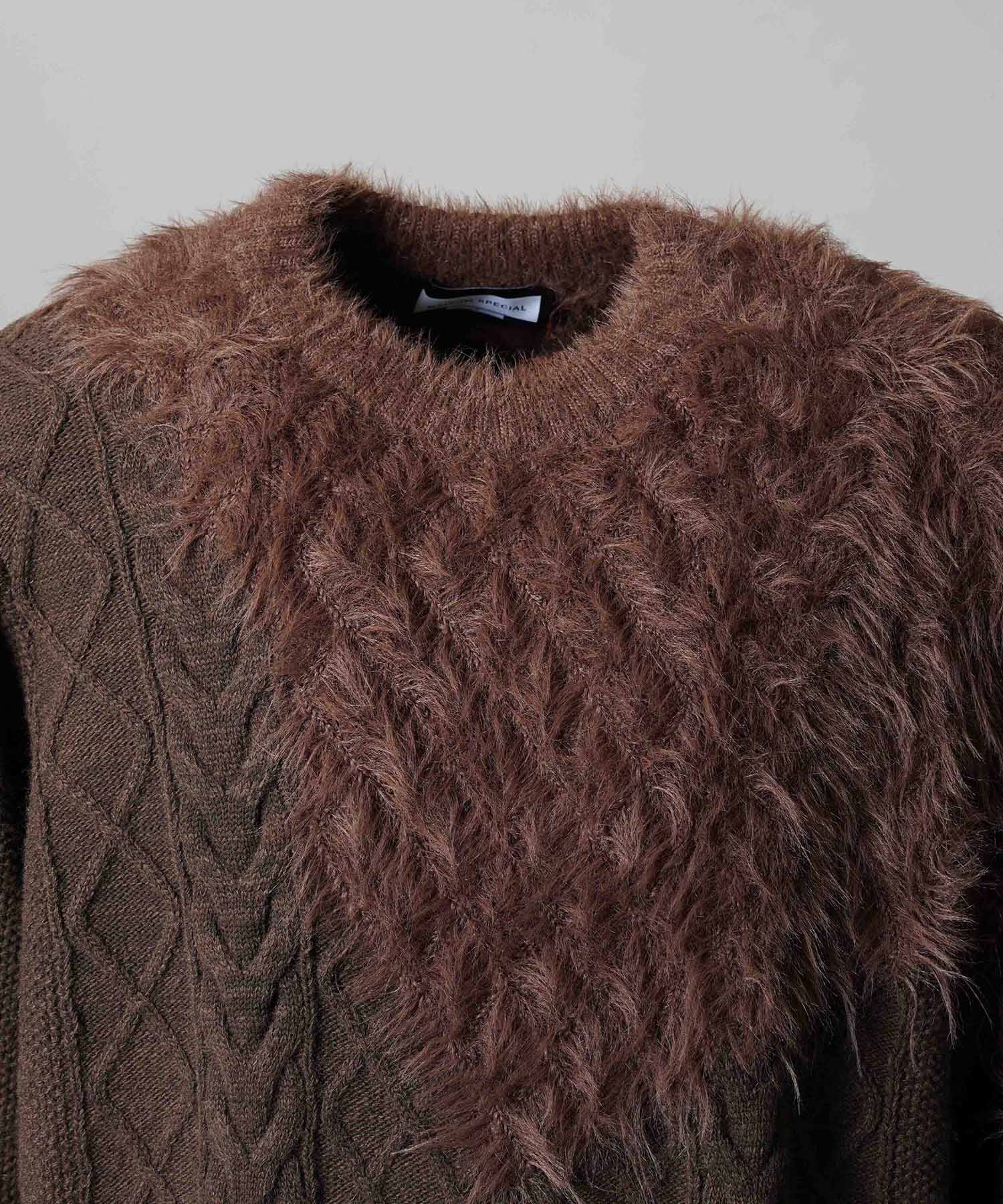 25AW PRE-ORDER】Cable Shaggy Mix Prime-Over Crew Neck Knit