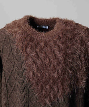 [25AW PRE-ORDER] Cable Shaggy Mix Prime-Over Crew Neck Knit Pullover