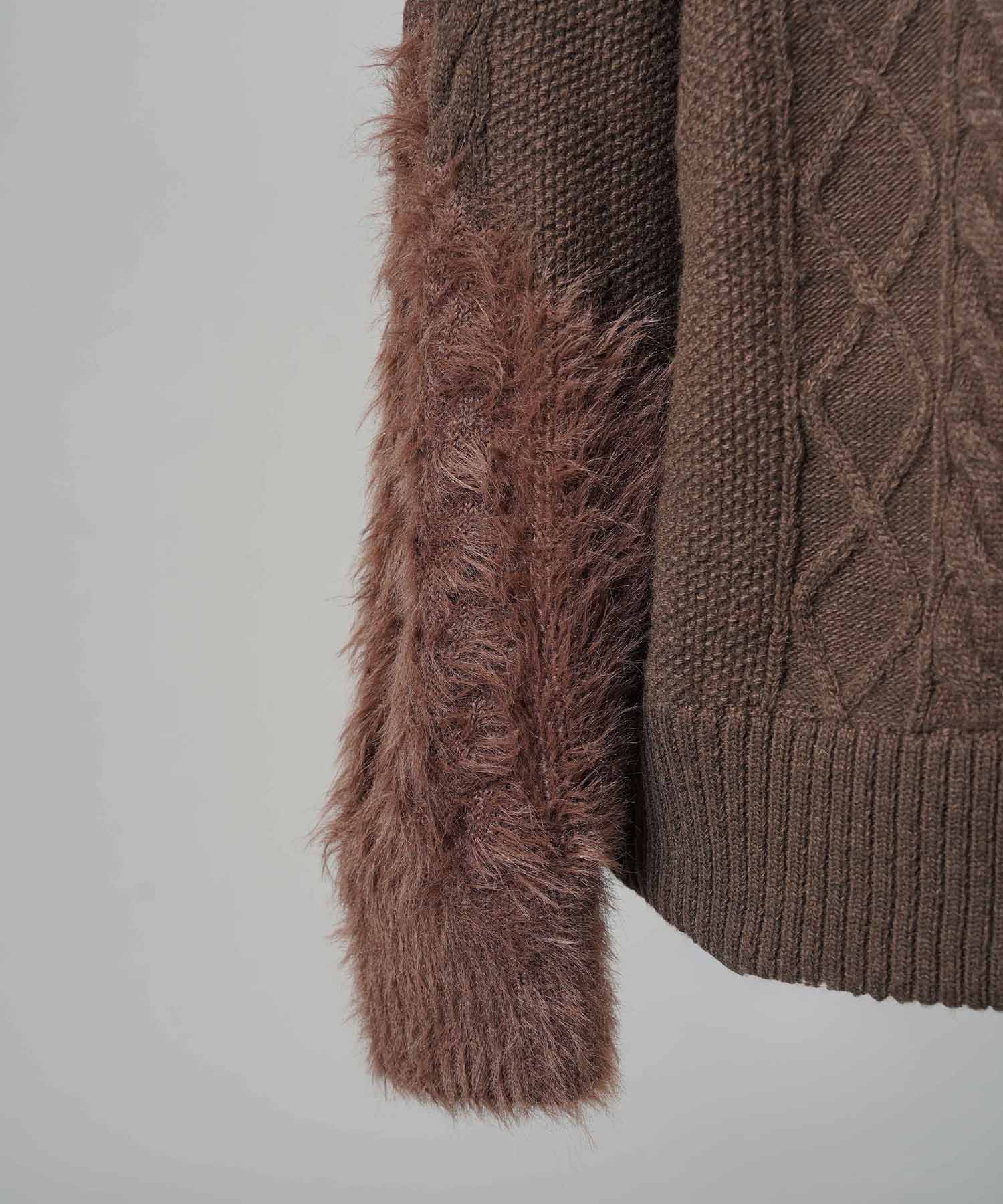 [25AW PRE-ORDER] Cable Shaggy Mix Prime-Over Crew Neck Knit Pullover