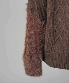 [25AW PRE-ORDER] Cable Shaggy Mix Prime-Over Crew Neck Knit Pullover