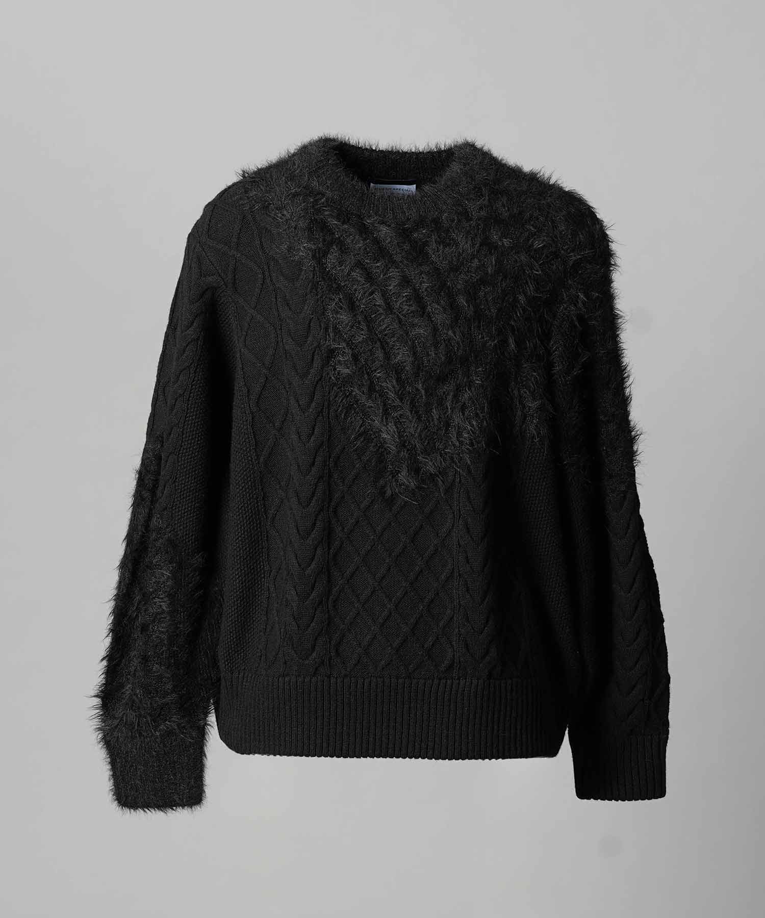 [25AW PRE-ORDER] Cable Shaggy Mix Prime-Over Crew Neck Knit Pullover