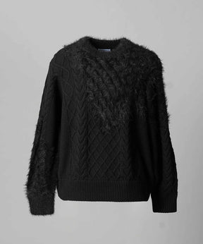 [25AW PRE-ORDER] Cable Shaggy Mix Prime-Over Crew Neck Knit Pullover