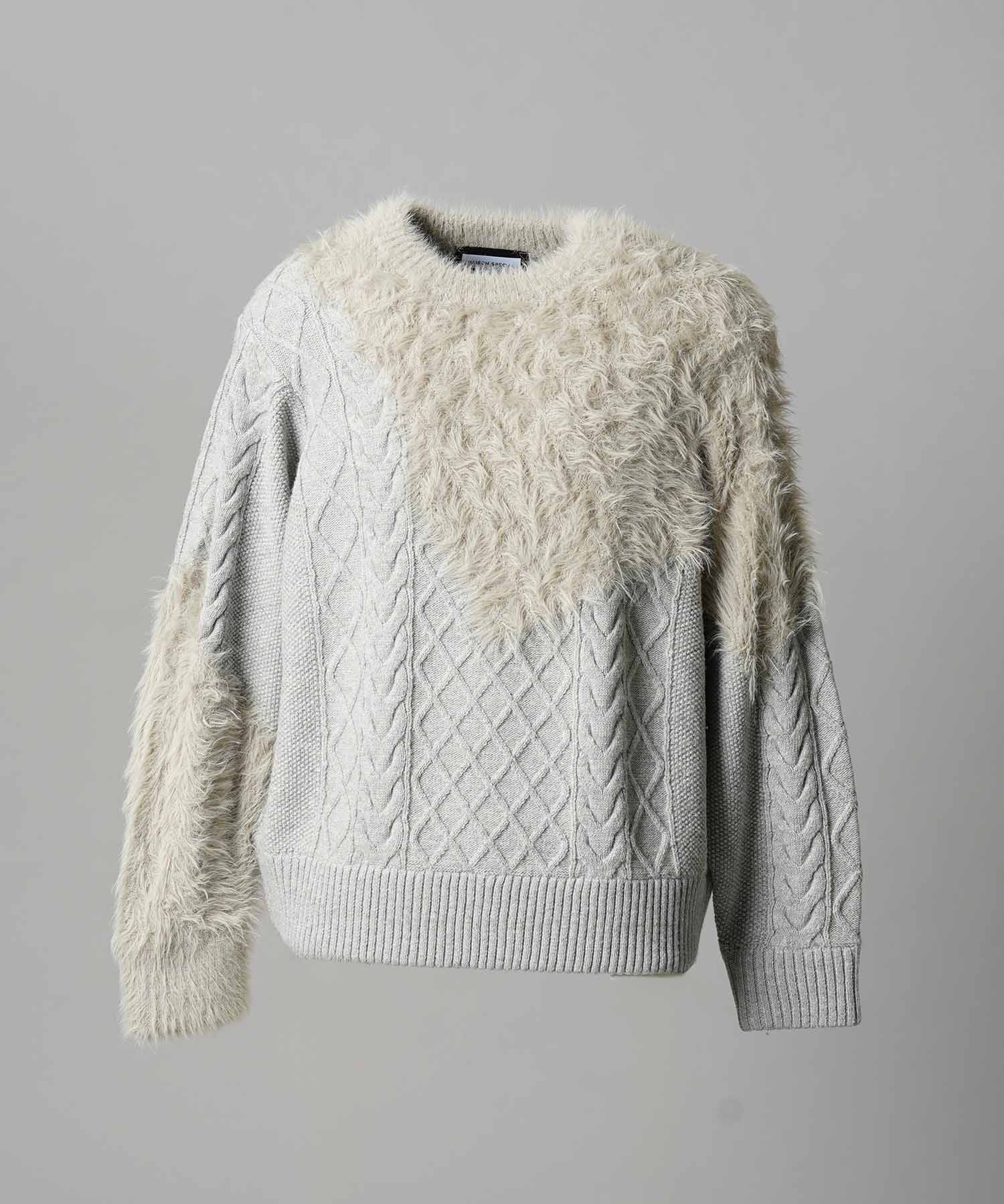 [25AW PRE-ORDER] Cable Shaggy Mix Prime-Over Crew Neck Knit Pullover