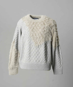 [25AW PRE-ORDER] Cable Shaggy Mix Prime-Over Crew Neck Knit Pullover