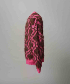 [25AW PRE-ORDER] Diamond Geometric Pattern Prime-Over Crew Neck Mohair Shaggy Knit Pullover
