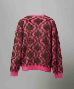 [25AW PRE-ORDER] Diamond Geometric Pattern Prime-Over Crew Neck Mohair Shaggy Knit Pullover