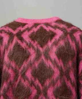 [25AW PRE-ORDER] Diamond Geometric Pattern Prime-Over Crew Neck Mohair Shaggy Knit Pullover