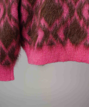 [25AW PRE-ORDER] Diamond Geometric Pattern Prime-Over Crew Neck Mohair Shaggy Knit Pullover