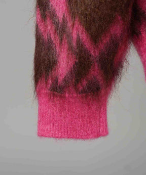 [25AW PRE-ORDER] Diamond Geometric Pattern Prime-Over Crew Neck Mohair Shaggy Knit Pullover