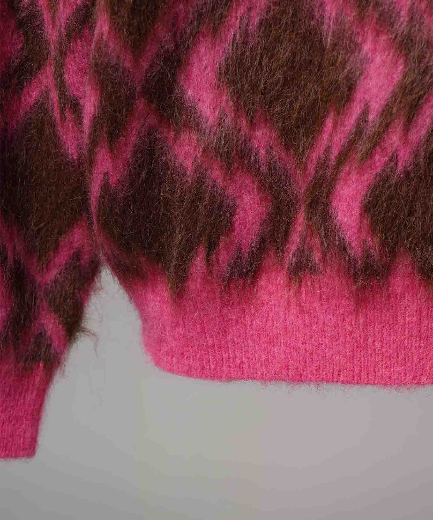 [25AW PRE-ORDER] Diamond Geometric Pattern Prime-Over Crew Neck Mohair Shaggy Knit Pullover