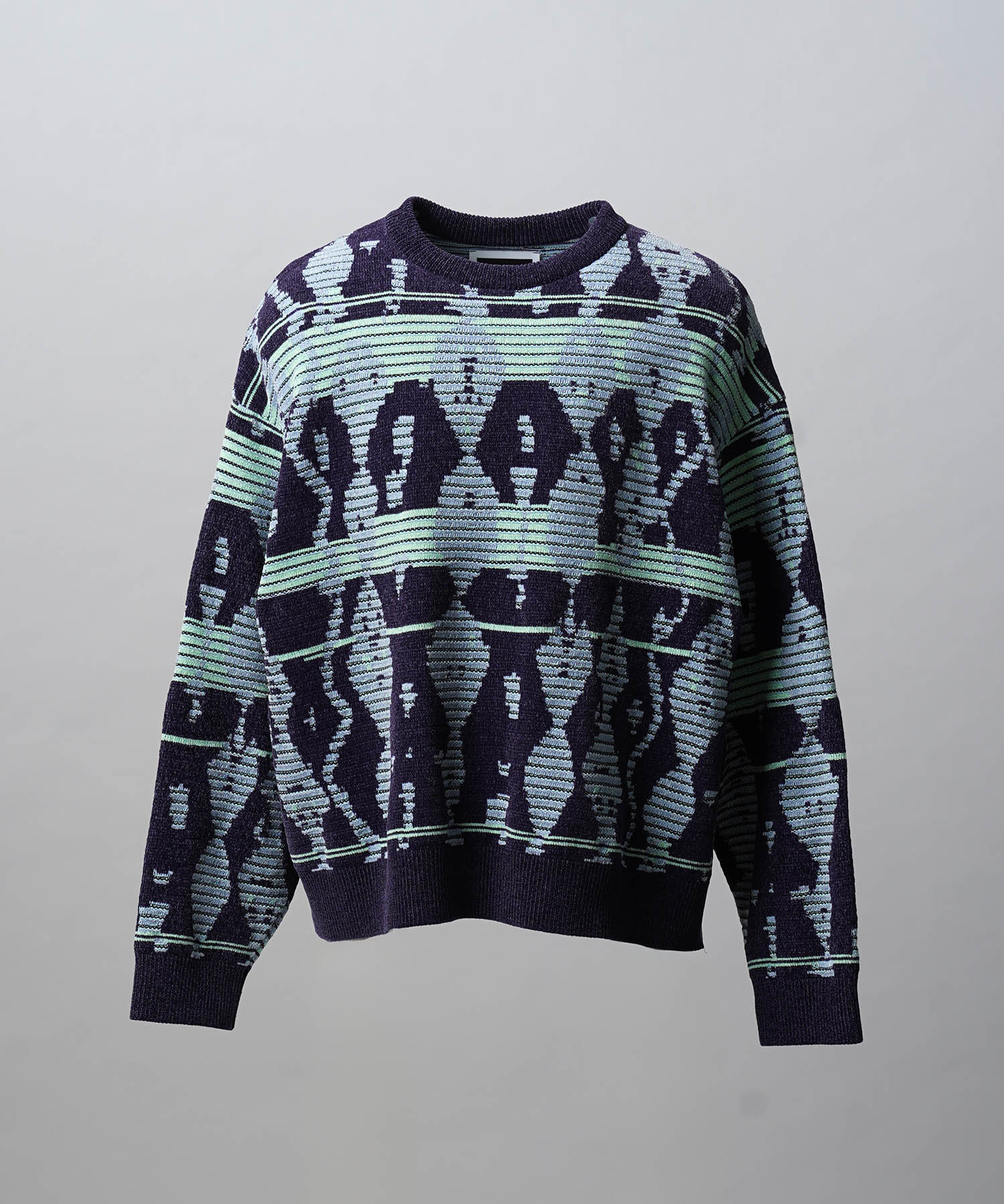 [25AW PRE-ORDER] Rug Pattern Mall Yarn Jacquard Prime-Over Crew Neck Knit Pullover
