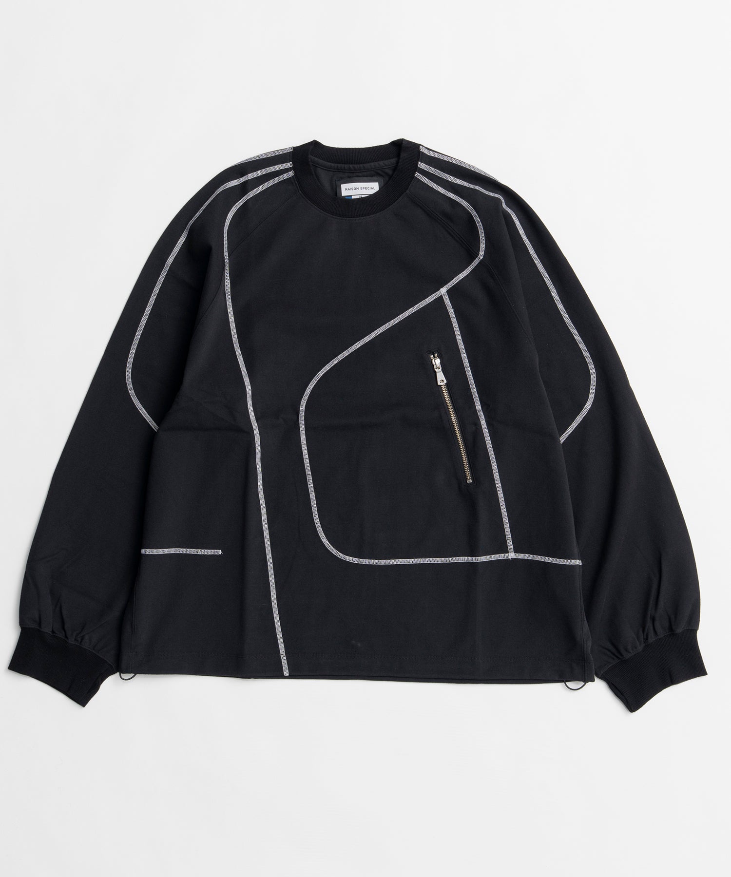 スラブ天竺プライムオーバーファスナーディテールラグランTシャツ