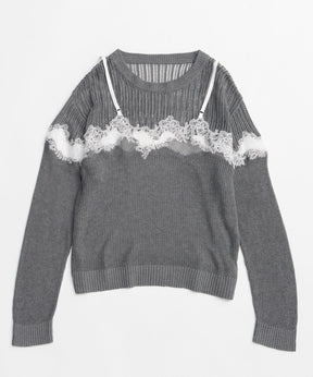 【26SPRING PRE-ORDER】Lace-Combi Mesh Knit Pullover