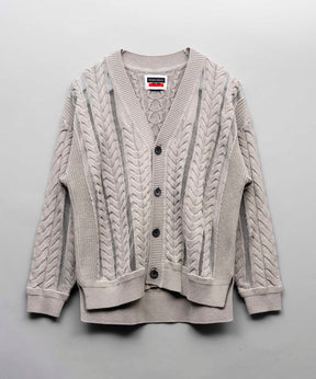 Cable Knitting Sheer Intarsia Prime-Over V-Neck Knit Cardigan