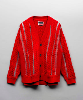 Cable Knitting Sheer Intarsia Prime-Over V-Neck Knit Cardigan