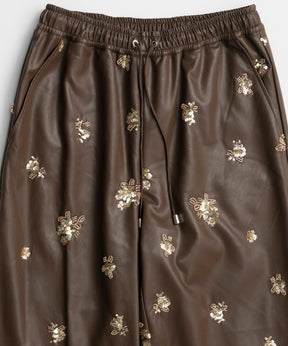 【26WINTER COLLECTION】Beads embroidery Leather Pants