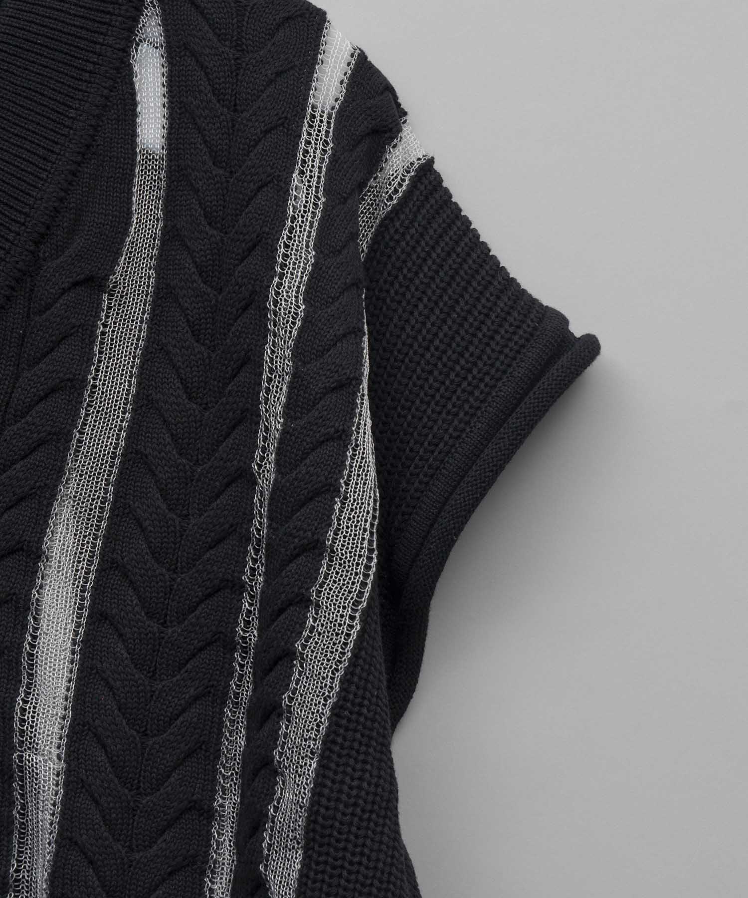 Cable Knitting Sheer Intarsia Prime-Over V-Neck Knit Vest