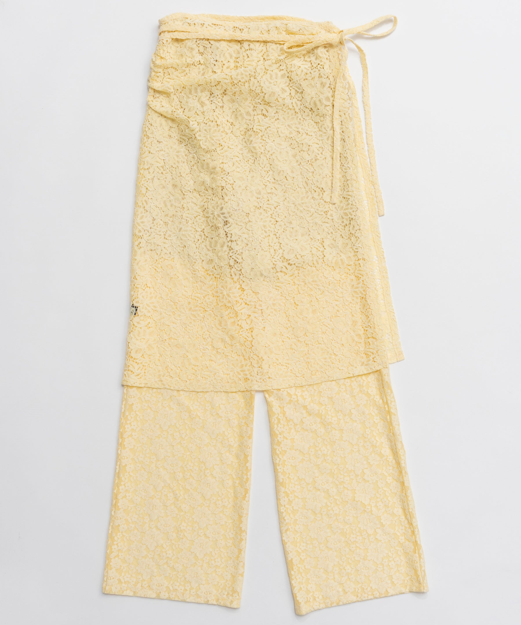 [26SPRING PRE-ORDER] 사이드 개더 랩 레이스 스커트 팬츠