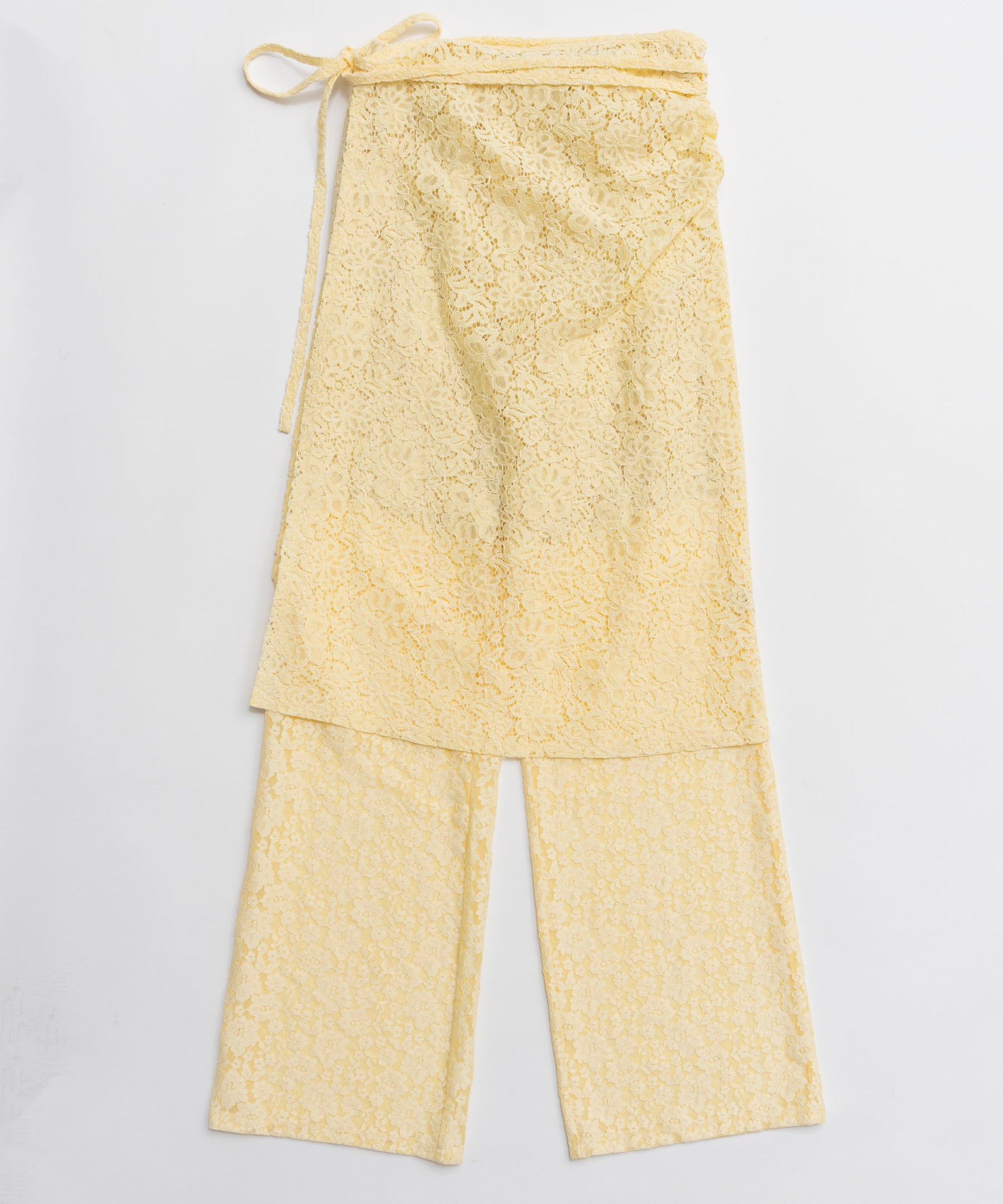 [26SPRING PRE-ORDER] 사이드 개더 랩 레이스 스커트 팬츠