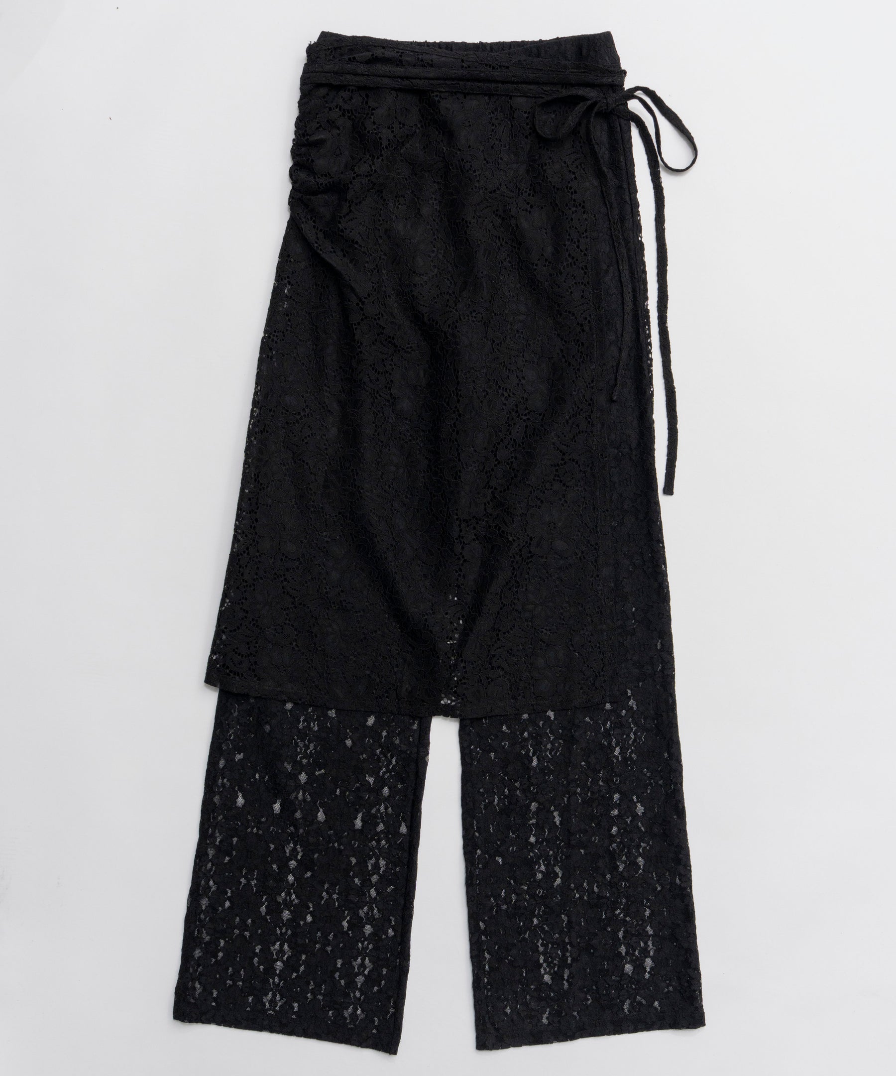 [26SPRING PRE-ORDER] 사이드 개더 랩 레이스 스커트 팬츠