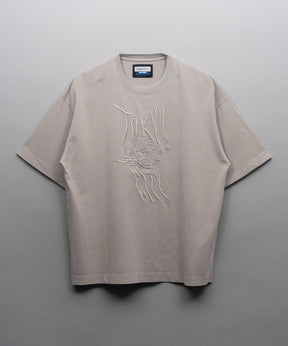 「TOKYO CITY」Dragon Embroidery Prime-Over Pigment Crew Neck T-shirt