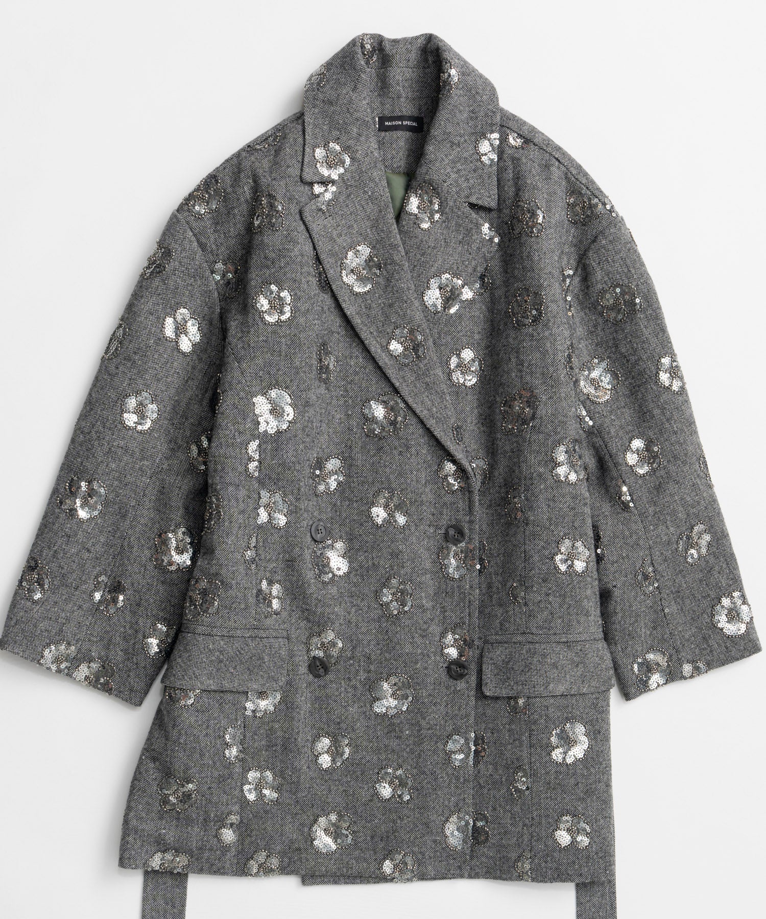 【26WINTER PRE-ORDER】Sequin Embroidered Tweed Midi Coat