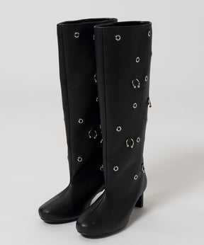 【26AUTUMN PRE-ORDER】Round-Toe Pierced Wide Long Boots