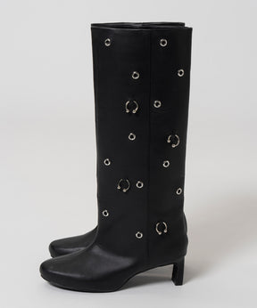 【26AUTUMN PRE-ORDER】Round-Toe Pierced Wide Long Boots