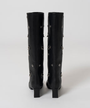 【26AUTUMN PRE-ORDER】Round-Toe Pierced Wide Long Boots