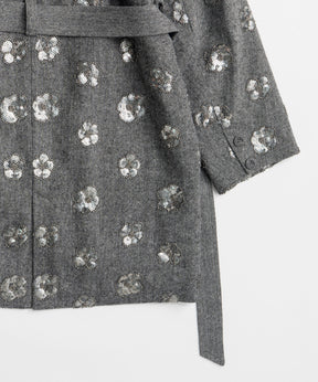 【26WINTER PRE-ORDER】Sequin Embroidered Tweed Midi Coat
