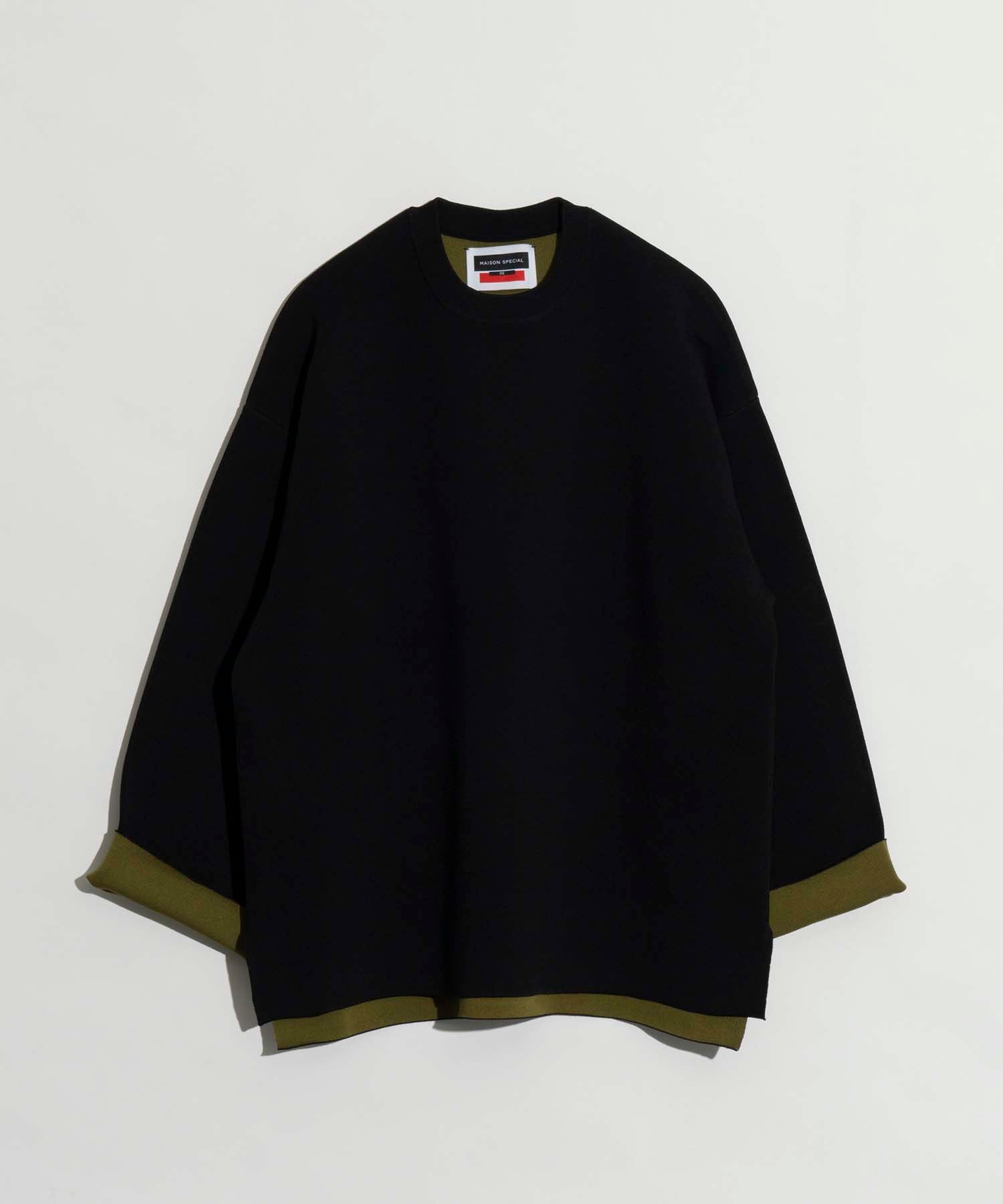 SALE】Double-Face Knit Prime-Over Reversible Crew Neck Pullover