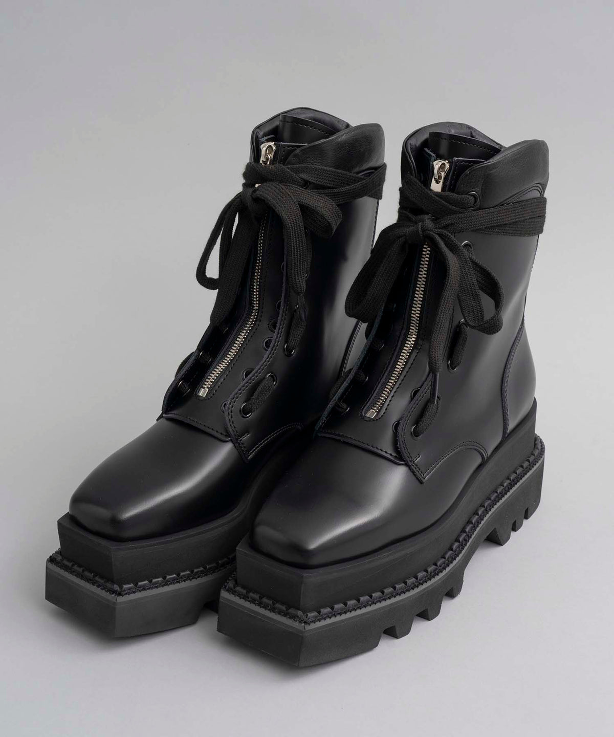 [Special SHOES FACTORY COLLABORATION] Italian Vibram Square Sole Front Zip Long Boots Made in Tokyo