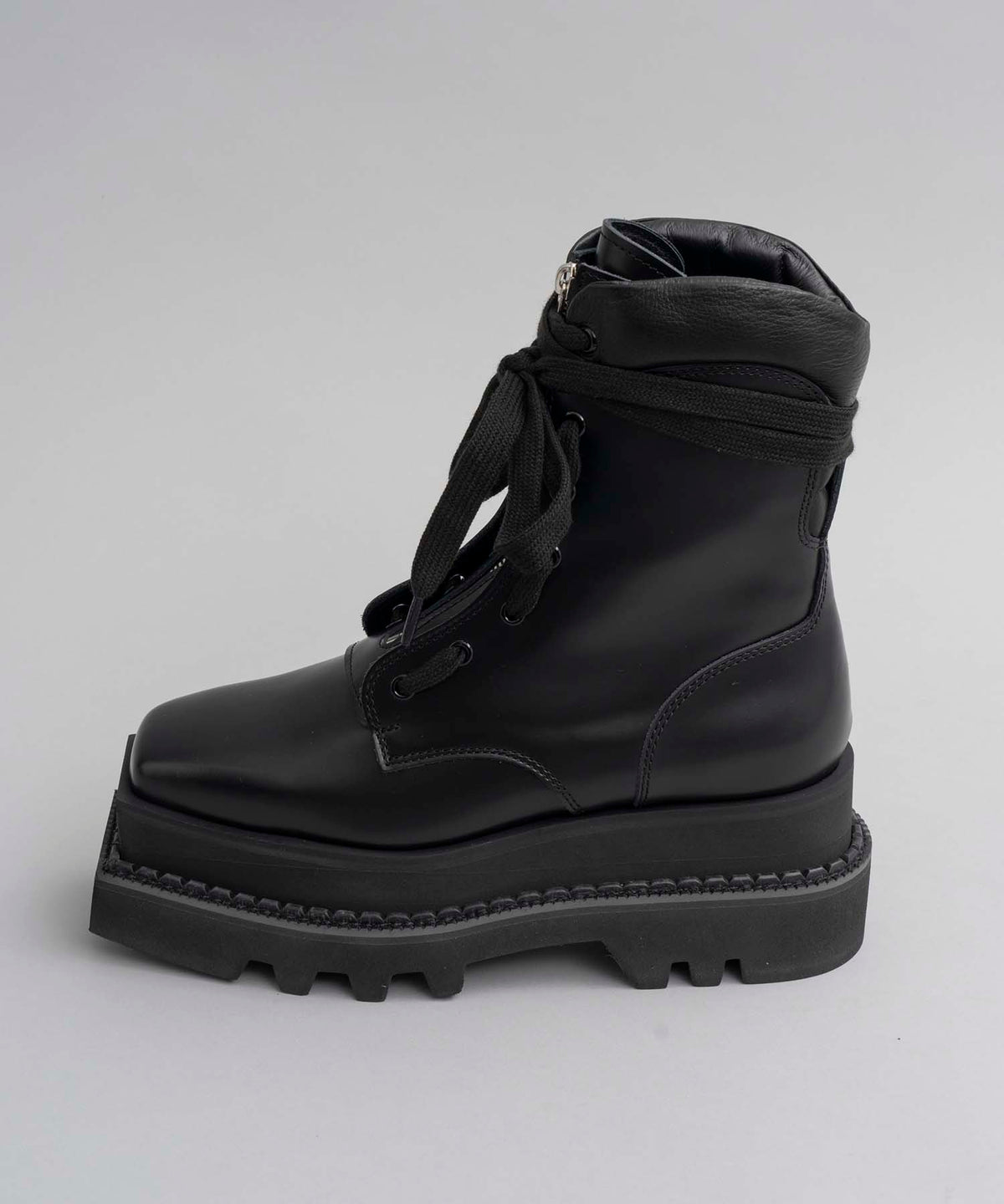 [Special SHOES FACTORY COLLABORATION] Italian Vibram Square Sole Front Zip Long Boots Made in Tokyo