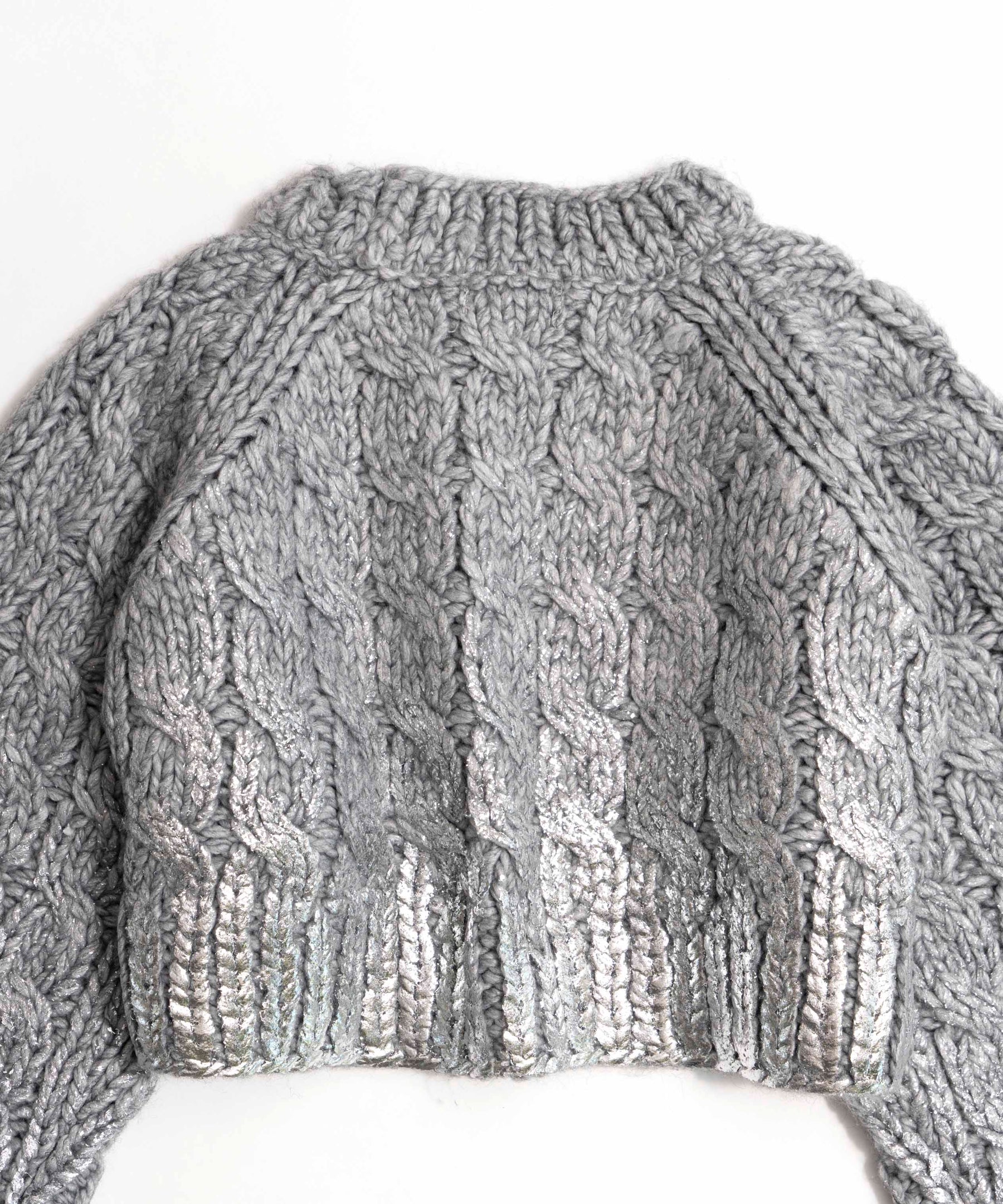 Metallic Foil Cable Short Knit Pullover