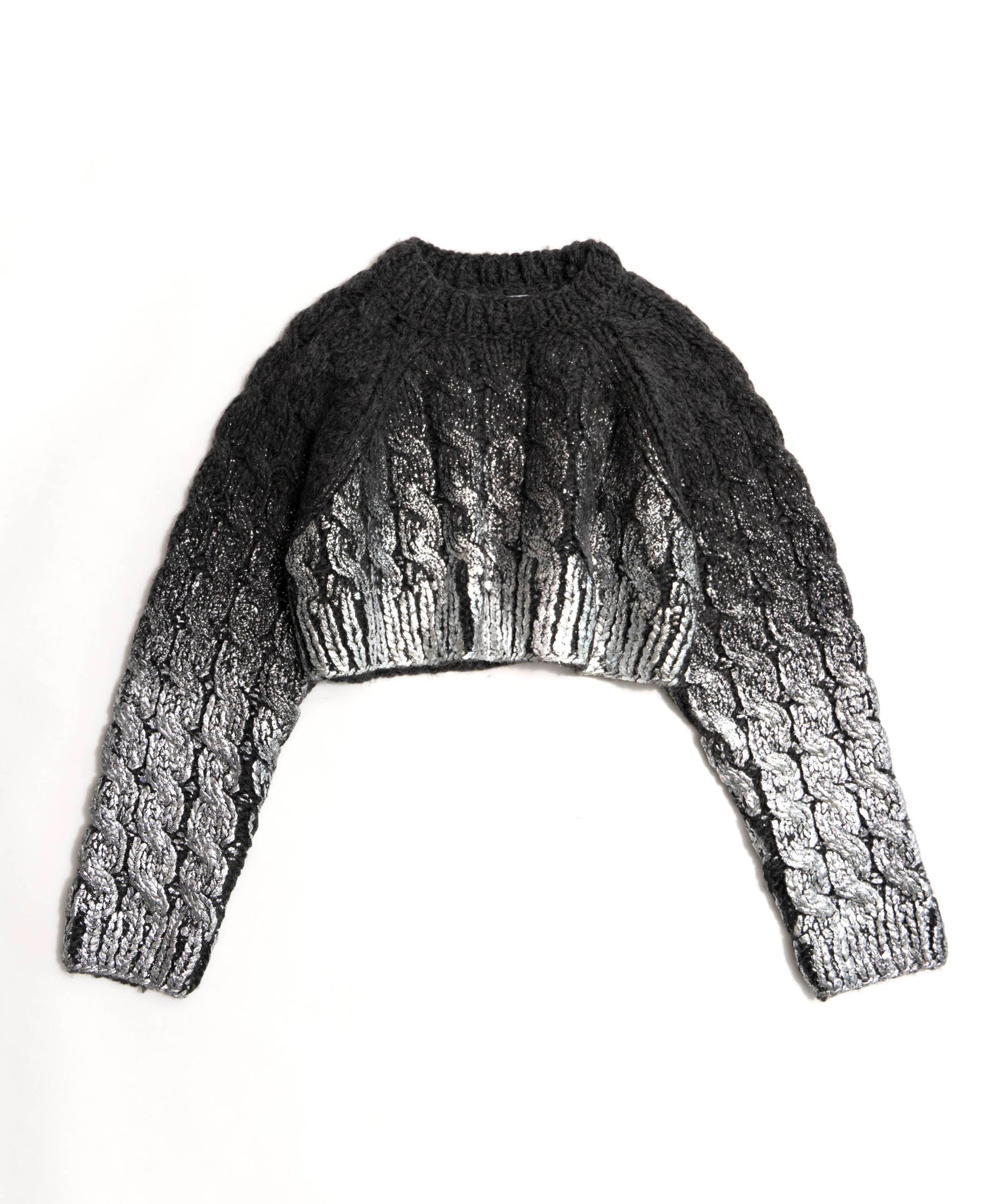 SALE】Metallic Foil Cable Short Knit Pullover