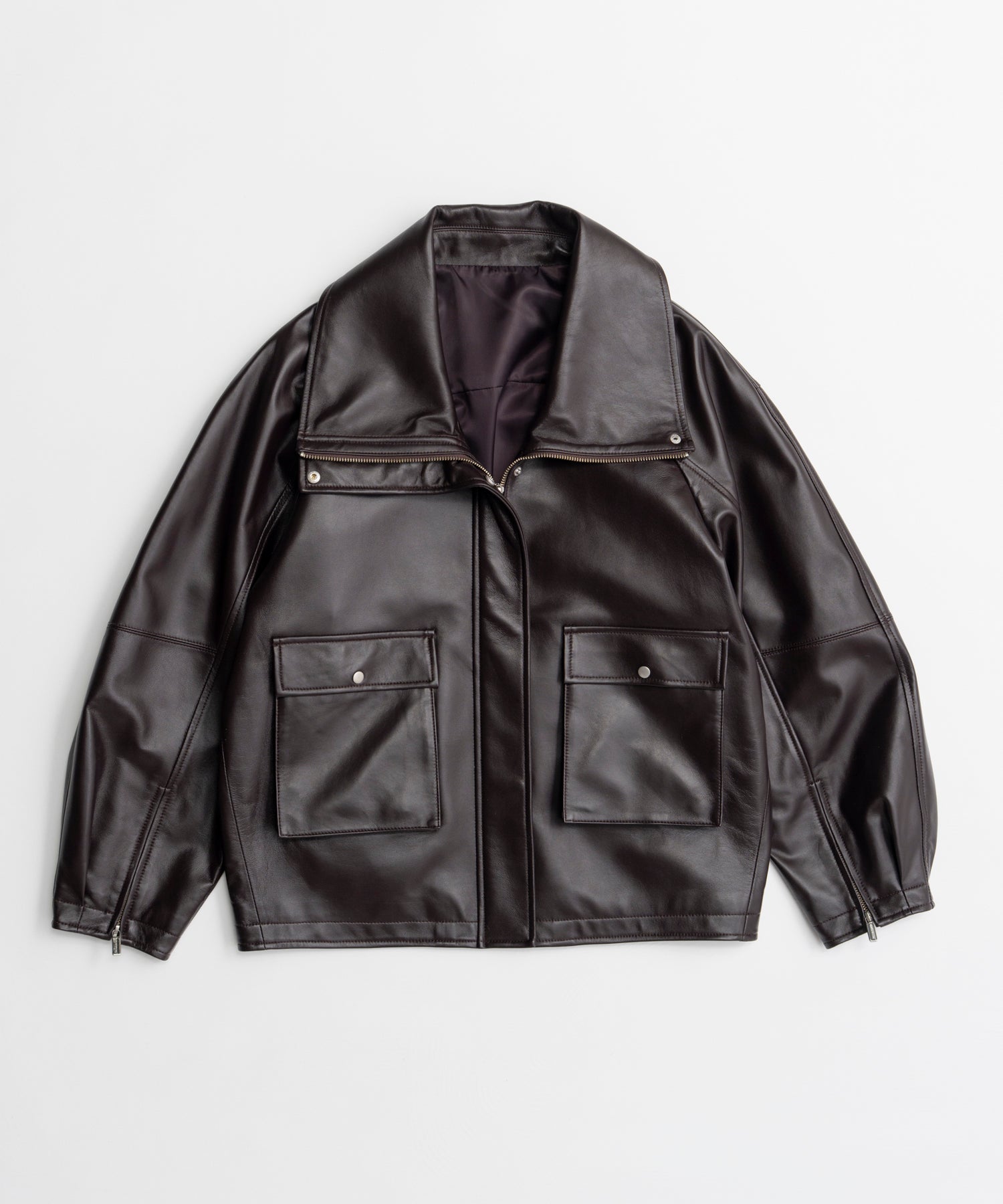 【26AUTUMN PRE-ORDER】Oversized Stand Collar Leather Blouson
