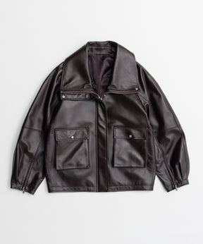 【26AUTUMN PRE-ORDER】Oversized Stand Collar Leather Blouson