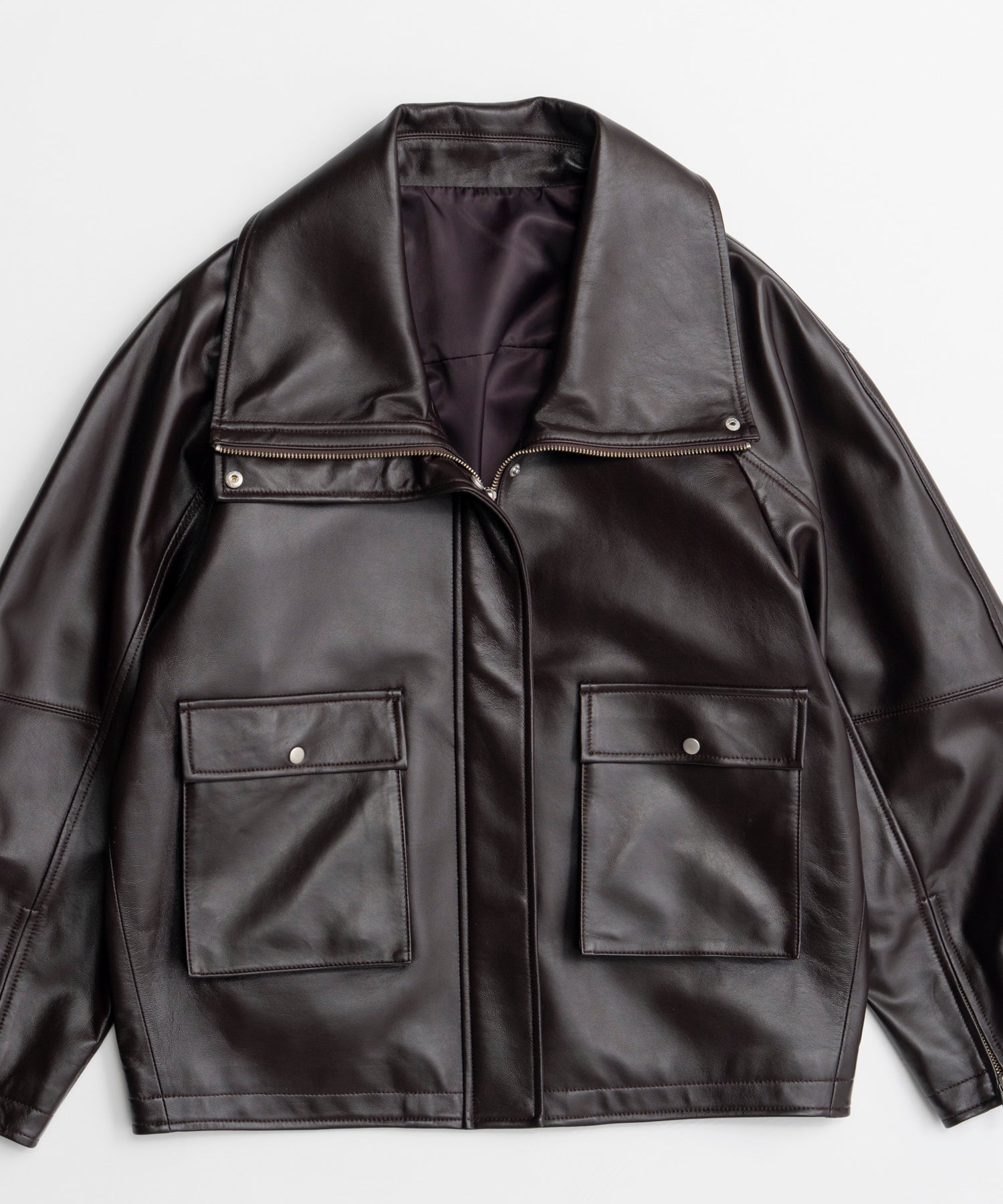 【26AUTUMN PRE-ORDER】Oversized Stand Collar Leather Blouson