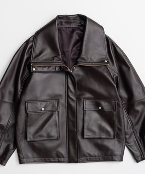 【26AUTUMN PRE-ORDER】Oversized Stand Collar Leather Blouson