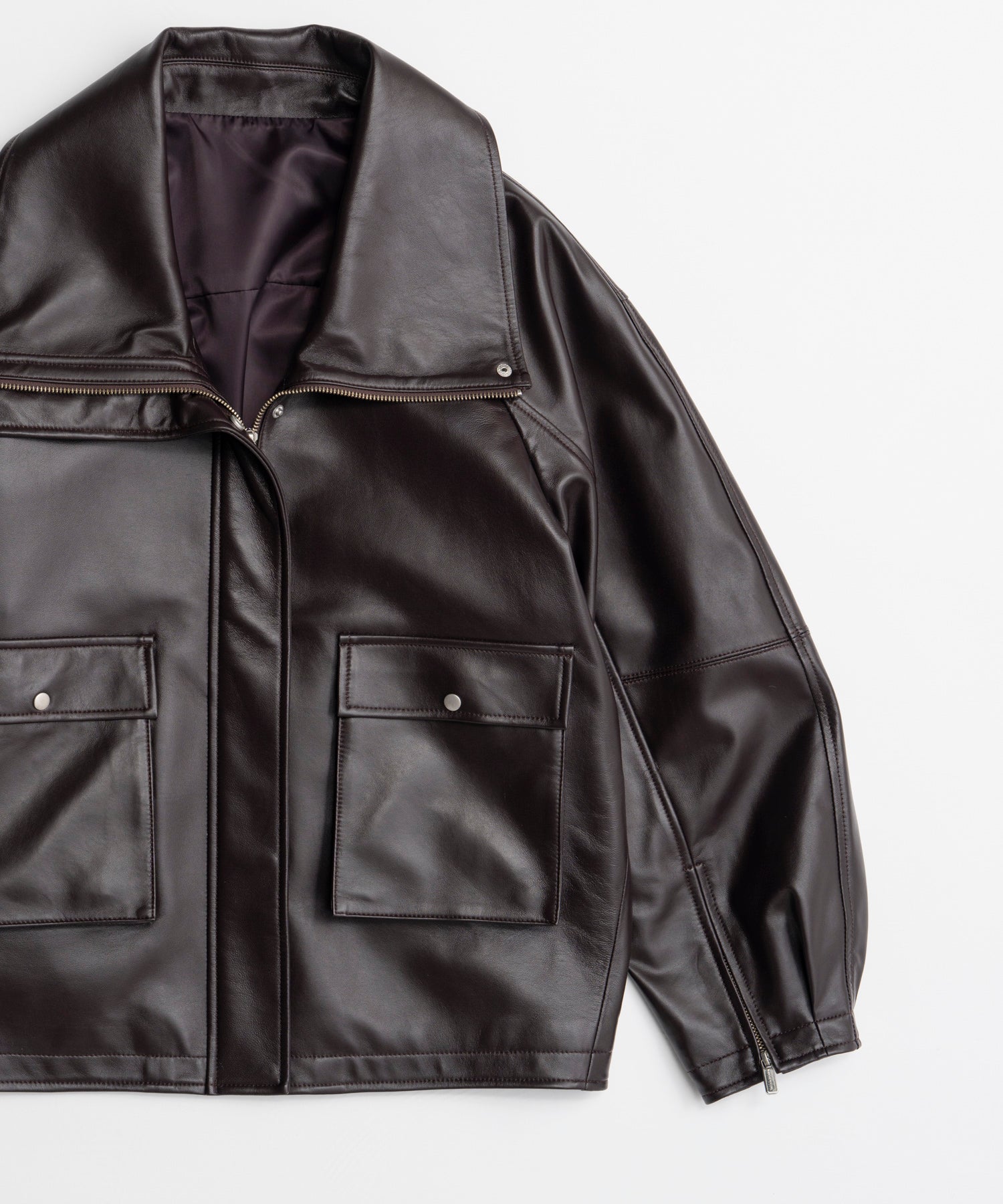 【26AUTUMN PRE-ORDER】Oversized Stand Collar Leather Blouson