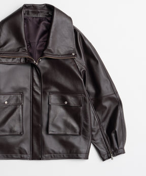 【26AUTUMN PRE-ORDER】Oversized Stand Collar Leather Blouson