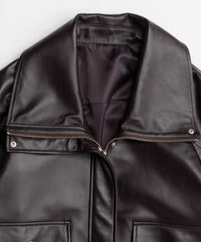 【26AUTUMN PRE-ORDER】Oversized Stand Collar Leather Blouson