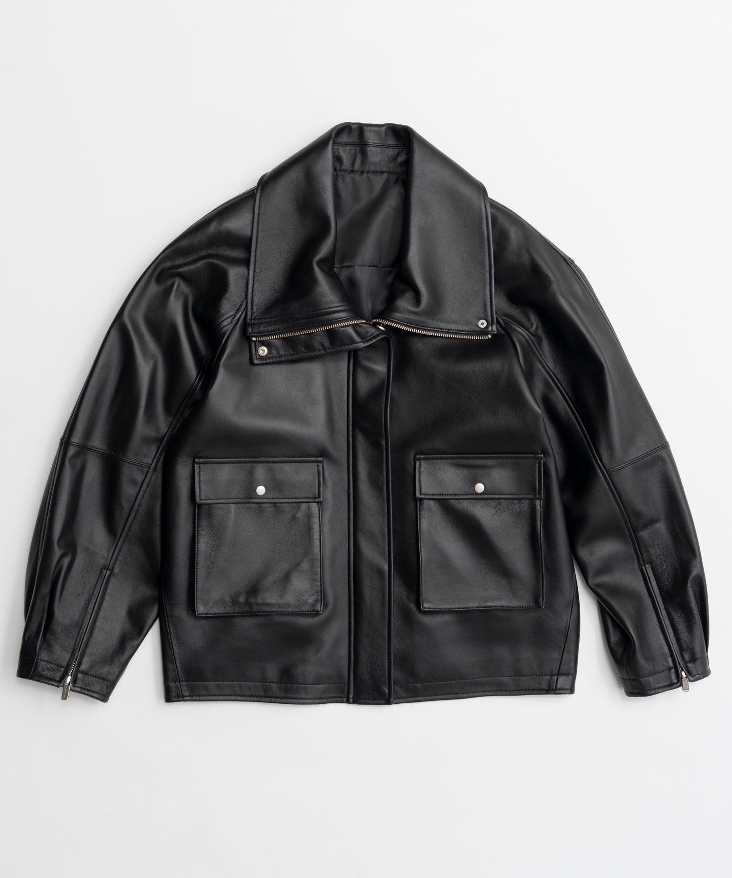 【26AUTUMN PRE-ORDER】Oversized Stand Collar Leather Blouson