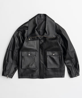 【26AUTUMN PRE-ORDER】Oversized Stand Collar Leather Blouson