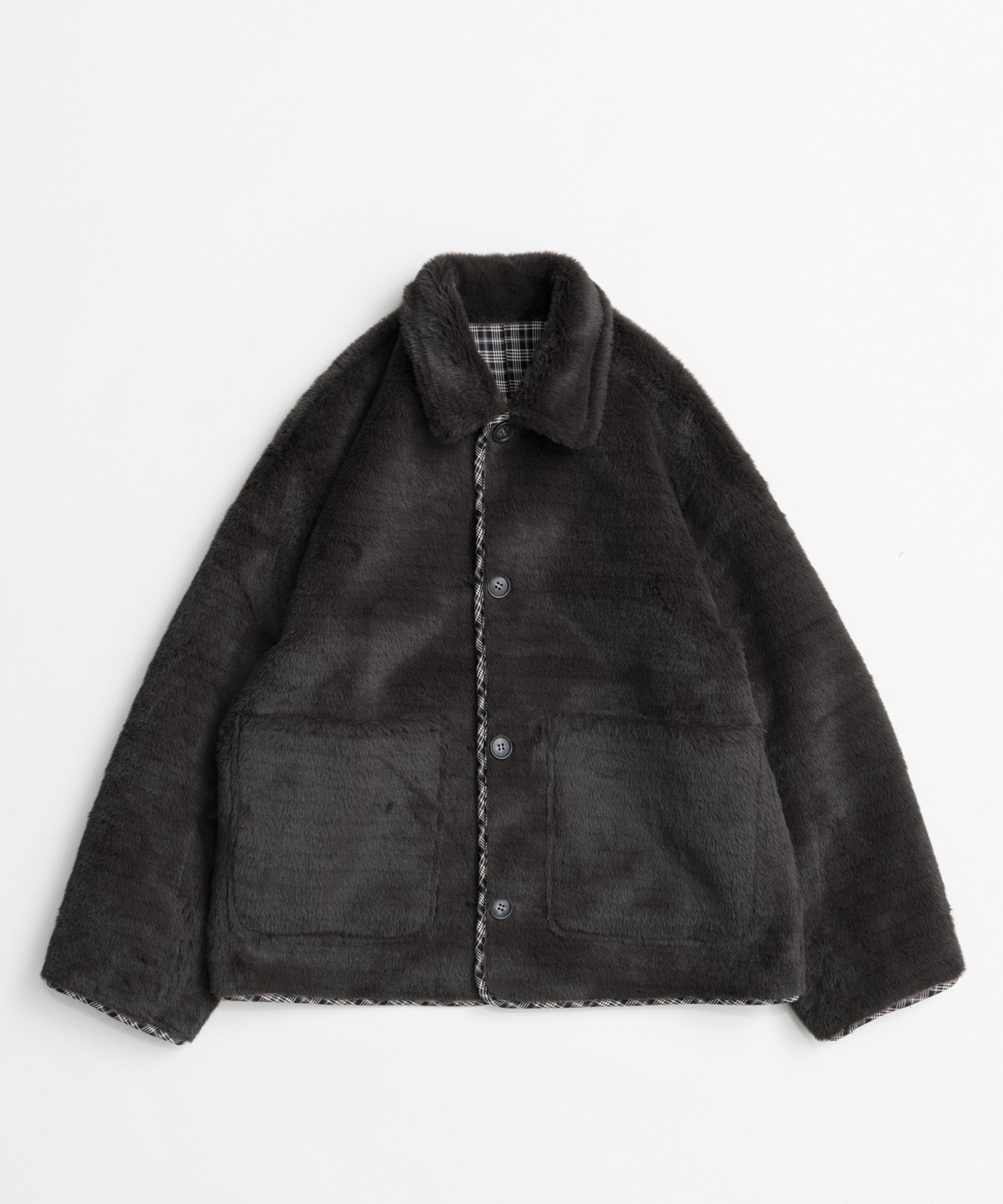 【26WINTER PRE-ORDER】Reversible Checked Boa Coat