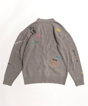 Life Word Embroidery Knit Cardigan