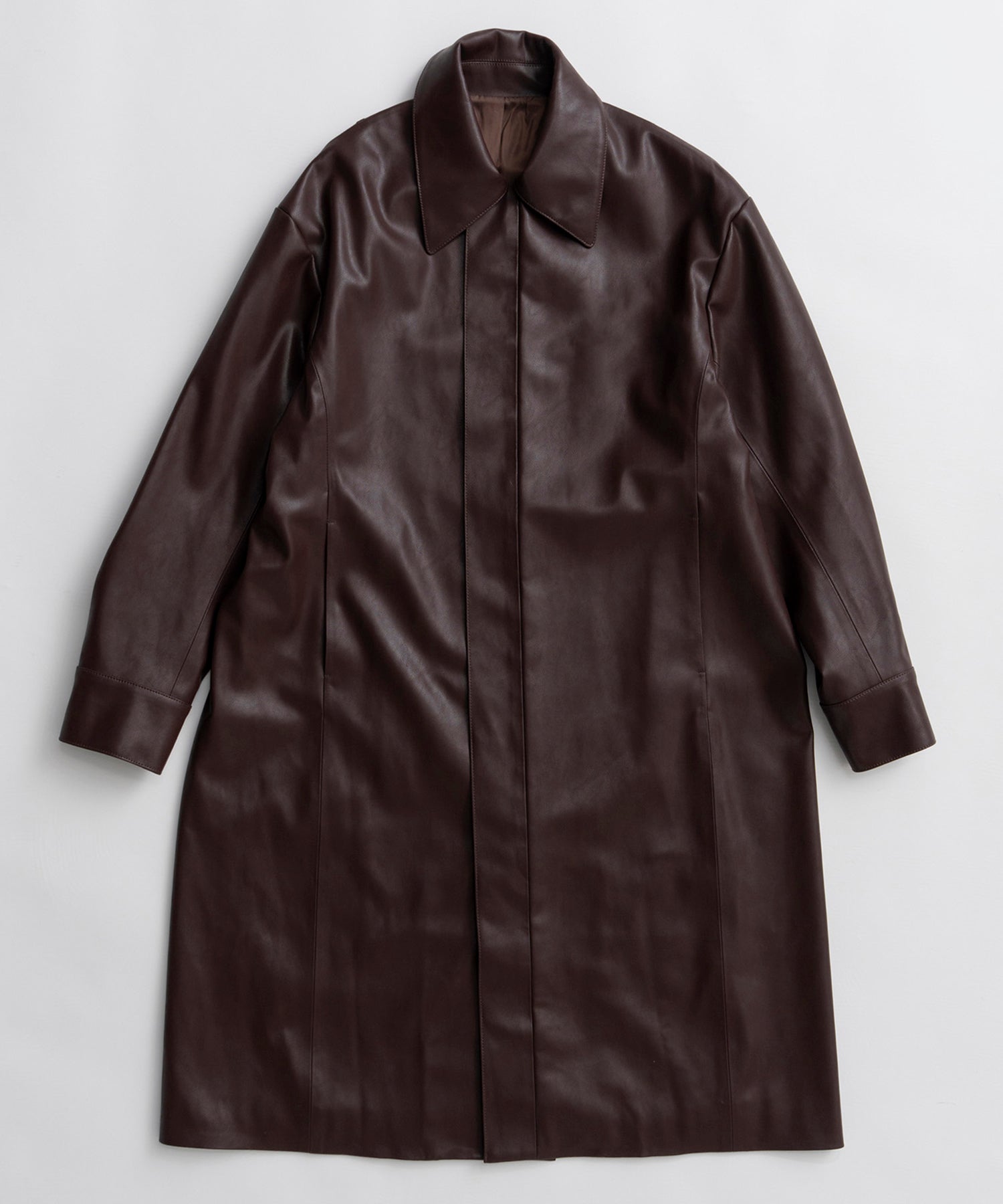 【26AUTUMN PRE-ORDER】Stand Collar Leather Long Coat