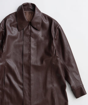 【26AUTUMN PRE-ORDER】Stand Collar Leather Long Coat